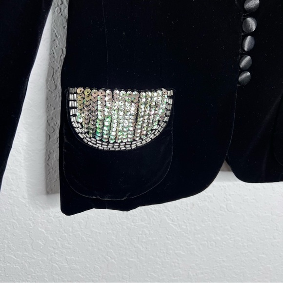 Juicy Couture Blazer Jacket Women Small Velvet Iridescent Sequin Black vintage - Picture 3 of 9